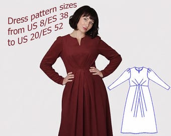 Velvet Maxi Dress Sewing Pattern - Pleated Bodice - US 8-20 (PDF Pattern)