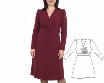 Fitted V-Neck Dress Sewing Pattern: US 8-20 (A4, A0, DXF)