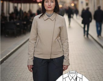 This is a pattern for a medium-sized women's denim jacket with a straight cut.