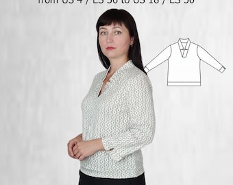 Knitted Blouse Sewing Pattern: Semi-Fitted V-Neck (PDF Pattern)