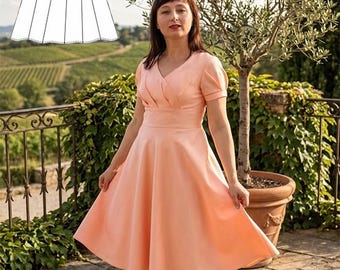 Pattern for a festive dress, sizes from EU 38 to 48