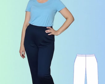 Выкройка женских трикотажных брюк с карманами (форматы A4, Letter, A0, DXF)