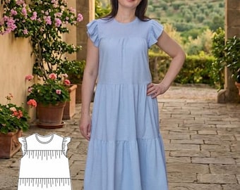 Tiered Midi Dress Pattern: A-Line Knit Summer Outfit (Sizes US 8-22)
