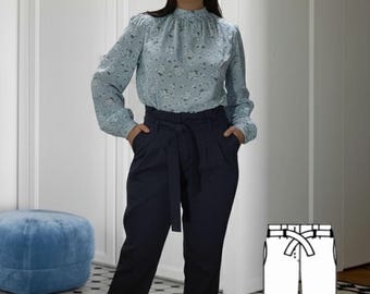 High-Waisted Pants Sewing Pattern with Belt (Sizes Included)