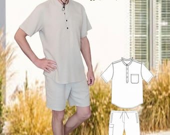 Linen Men's Suit Pattern: Shirt & Shorts (PDF Download)