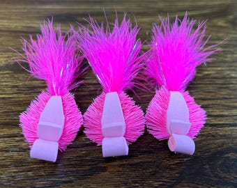 Pink Pollywog- 3 pack- Topwater Salmon Flies- Size 2- Tightly-packed Deer Hair on High Quality hooks- a must for Alaska coho!