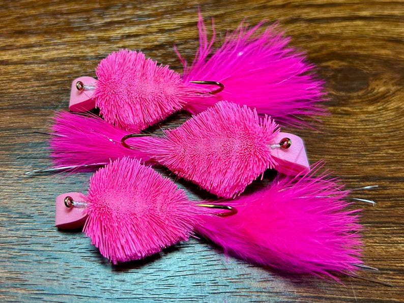 Pink Pollywog- 3 Pack- Topwater Salmon Flies- Size 2- Tightly-packed ...