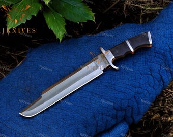 Handmade Predator Bowie Knife: 5160 Spring Steel Replica with Leather Sheath