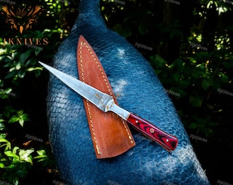 Lot of 5 Premium Handmade Damascus Steel Double Edge Hunting Boot Knife with Custom Leather Sheath– Ideal Gift for Birthdays & Anniversaries