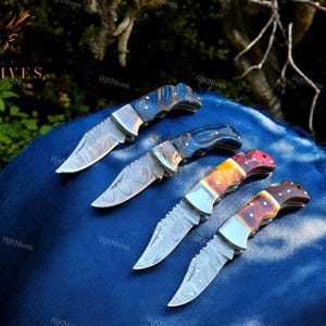Handmade Damascus Steel Pocket Knife: Pakka Wood & Camel Bone Handle