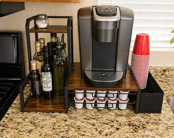 2-Tier Coffee Pod Holder With Sliding Storage Drawer | Tea Organizer | Kitchen Decor | Coffee Decor | Kitchen Storage | Coffee Bar Decor