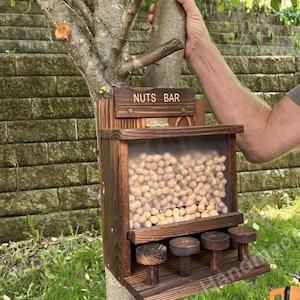 Wooden Outdoor Feeding House for Nuts & Treats | Winter Wildlife Feeder Gift | Garden Decoration | Nature Lover Gift | Squirrel Feeder