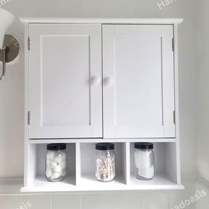 Wooden Medicine Cabinet with 2 Doors & 3 Open Shelves |  Bathroom Cabinet | Wall Mount Cabinet | Bathroom Storage | Bathroom Organizer
