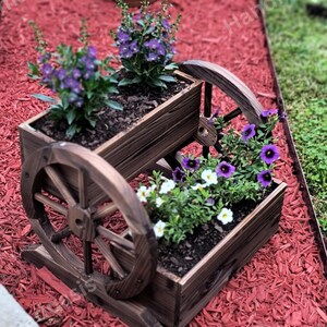 2 Reifen Hölzerner Garten Planter mit Rädern | Outdoor Pflanzgefäß | Blumenkasten Übertopf | Garten Dekor | Übertopf für Blumen | Einweihungsgeschenk