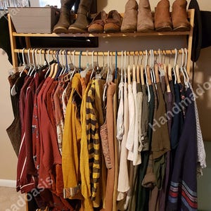 Wooden Clothes Hanging Rack with Top Shelves | Freestanding Rack | Kids Clothes Storage | Garment Organizer |  Wooden Clothing Rail