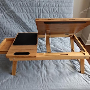 Multi-Tasking Wooden Laptop Desk with Mouse Pad & Wrist Support | Lap Desk | Laptop Bed Tray | Folding Desk | Gift for Him