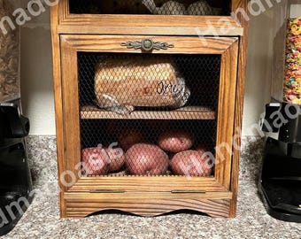 Rustic Wooden Potato Onion Storage Box | Countertop Kitchen Organizer | Vegetable Bin | Vegetable Storage | Pantry Box | kitchen storage