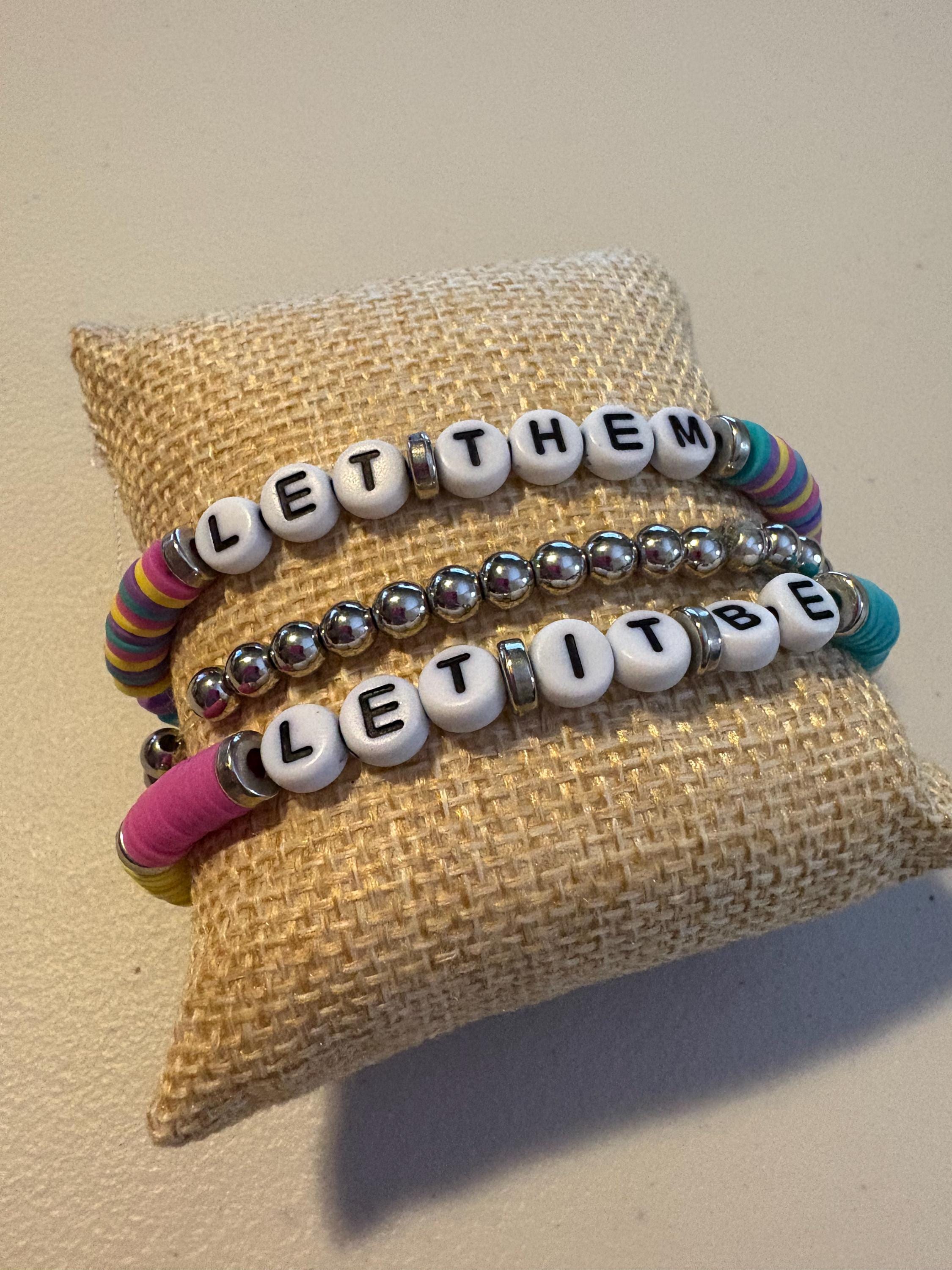 3ピース Heishi 粘土ビーズブレスレットセット Let Them/Let It Be 