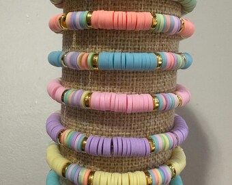 Amosfun 3 Bracciali Colorati In Argilla Polimerica Fatti A Mano – Arcobaleno Regolabile, Perline Tono, Gioielli Estivi Per Donne E Ragazze