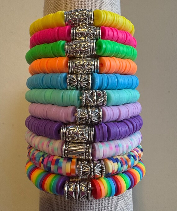 Amosfun Set Di 3 Bracciali Arcobaleno In Argilla Polimerica Fatte A Mano, Perline Tonde Regolabili Per Donna, Gioiello Spiaggia E Amicizia - 2