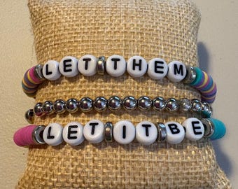 3 pc. Heishi Clay Beaded Bracelet Set Let Them/Let It Be