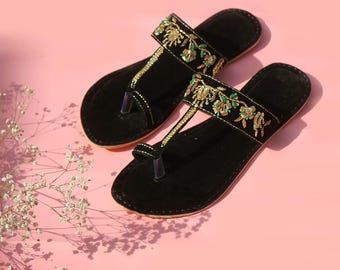 Sandali Kolhapuri fatti a mano per donna - Ciabatte tradizionali pakistane - Sandali da donna senza lacci