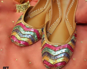 Handmade Sequin Jutti: Women's Embroidered Indian Flats