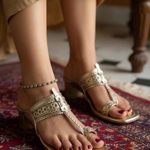 Handmade Golden Kolhapuri Heels for Women – Indian Ethnic Sandals – Traditional Festive Footwear