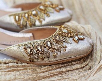 Gold Bridal Jutti: Handcrafted Punjabi Wedding Shoes with Golden Embellishments