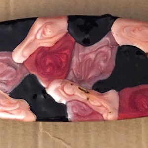 Vintage 1970s Swirled Red Pink Purple Black Lucite Enamel Hair Jewelry Wearable Art Holder Clip Barrette