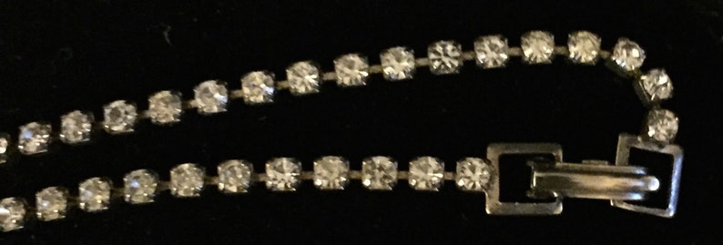 Vintage Mid Century 1950s Multi Faceted Austrian Rhinestone Crystals Delicate Single Strand Silver Pot Metal Clip Clasp Bracelet