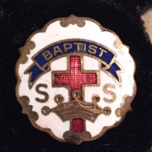Antique Vintage 1940s 10K 10 Karat Yellow Gold Filled Baptist Sunday School Attendance Award Cross And Crown Pin