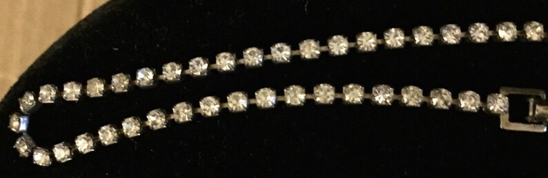 Vintage Mid Century 1950s Multi Faceted Austrian Rhinestone Crystals Delicate Single Strand Silver Pot Metal Clip Clasp Bracelet