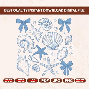 Coquette Seashell Svg, Beach Svg, Coastal Svg, Retro Summer, Summer Vibes, Summer Coquette, Vintage Summer, Girls Trip Png, Instant Download