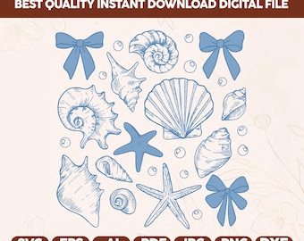 Coquette Seashell Svg, Beach Svg, Coastal Svg, Retro Summer, Summer Vibes, Summer Coquette, Vintage Summer, Girls Trip Png, Instant Download