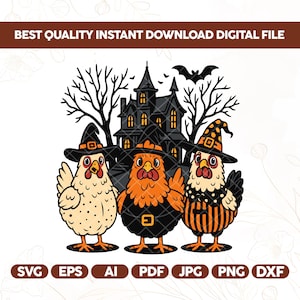 Spooky Chickens Halloween SVG PNG,Halloween PNG,Autumn Png Sublimation Design,Fall Png,Pumpkin Png,Haunted House Chickens,Witch Png,Cricut