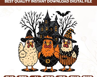 Gruselige Hühner Halloween SVG PNG, Halloween PNG, Herbst Png Sublimationsdesign, Herbst Png, Kürbis Png, Spukhaus Hühner, Hexe Png, Cricut