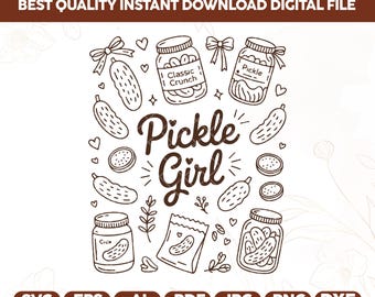 Pickle Lover Doodles SVG PNG,Cute Pickle Png with Bows,Coquette PNG,Pickle Lover Png,Girl Loves Pickles,Kawaii Food Png,Hand Drawn Design