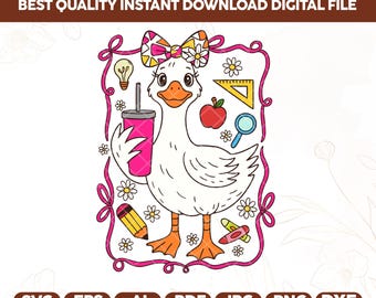 Kokette Alberne Gans Lehrer SVG Png, Preppy Floral Lehrer Sublimation Design, Retro Sommer Lehrer Png, Zurück zur Schule Png, Letzter Schultag