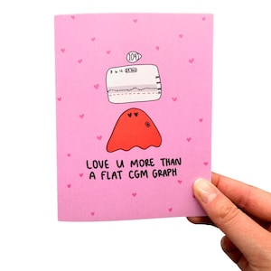 Ik hou meer van je dan een platte CGM-grafiek diabetes valentijnsdagkaart cadeau voor diabetici type één, type twee, MODY, LADA, zwangerschapsdiabetes