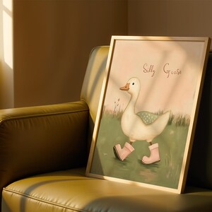 Silly Goose Wall Art Cute Goose Poster Sage Green Nursery Decor Farm Animal Printable Pink Coquette Room Decor Green Girl's Room Goose Print image 4