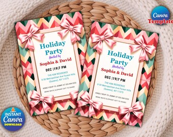 Holiday Party Invitation Template, Editable Canva Digital Invite, Instant Download, Festive Event Invite, DIY Printable Template