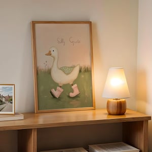 Silly Goose Wall Art Cute Goose Poster Sage Green Nursery Decor Farm Animal Printable Pink Coquette Room Decor Green Girl's Room Goose Print image 1
