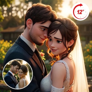 Couples' Portraits, Custom Cartoon Pixar Style Portrait from Photo, Digital 3D Portrait, Become a Pixar Character, Anniversary Couple Gift