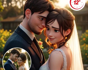 Couples' Portraits, Custom Cartoon Pixar Style Portrait from Photo, Digital 3D Portrait, Become a Pixar Character, Anniversary Couple Gift