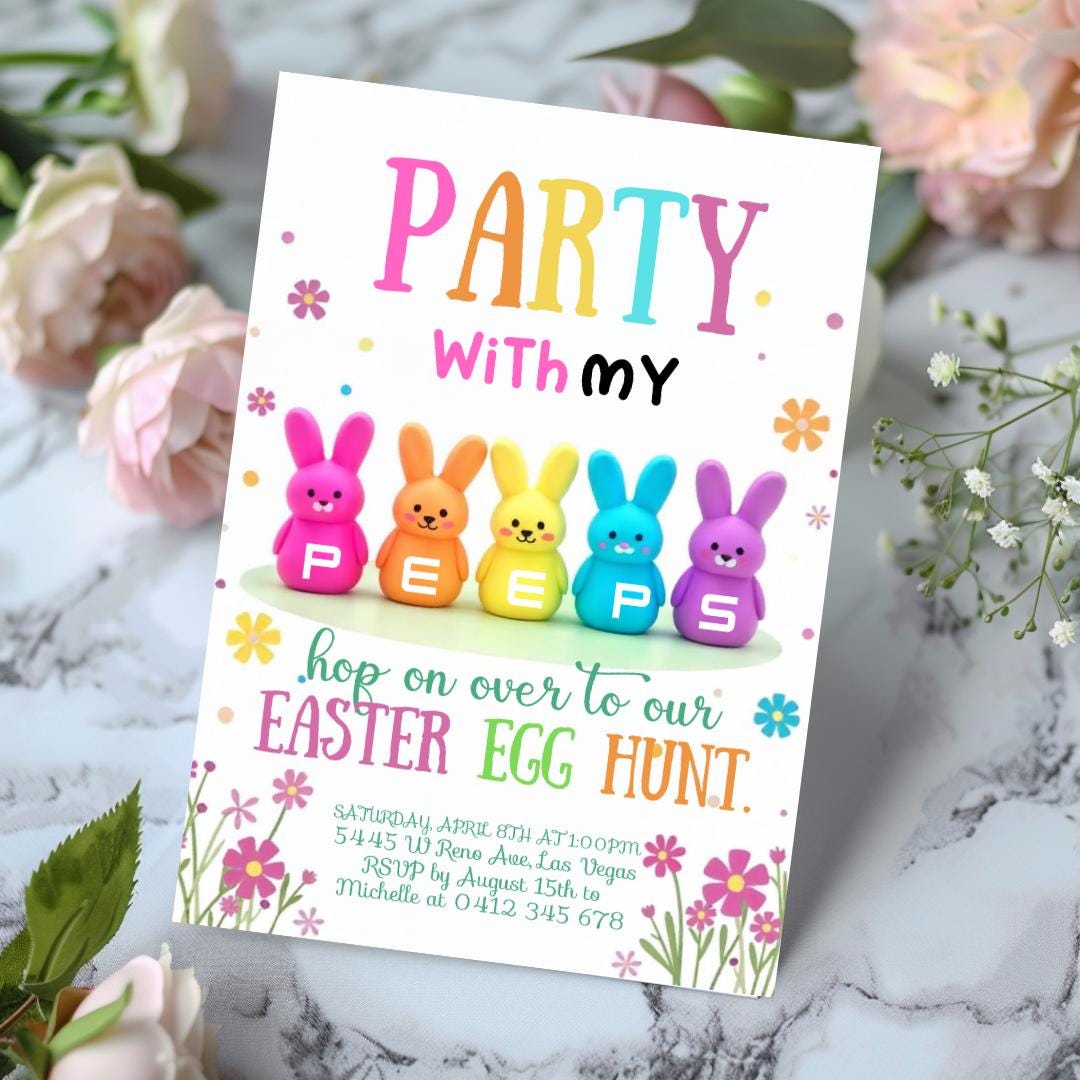 Editable Easter Egg Hunt Invitation Party With My Peeps Hop on Over ...
