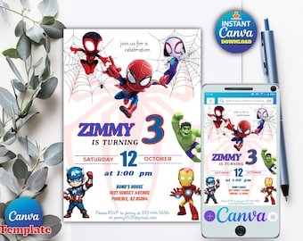 Editable Watercolor And His Amazing Friends Birthday Party Invitation | Superhero Template Printable | Kids Invite | Instant Download