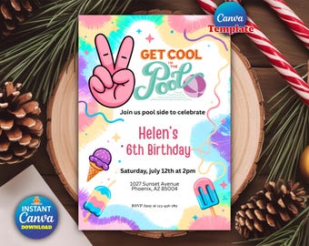Editable Summer Pool Party Invitation, Girly Birthday Invite, Love Theme Pool Party, Digital Canva Template, Instant Download