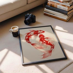 Red Koi Print, Japanese Print, Vintage Print, Printable Wall Art, Trendy Wall Art, Aesthetic Wall Art, Japanese Art Print, Koi Fish Print