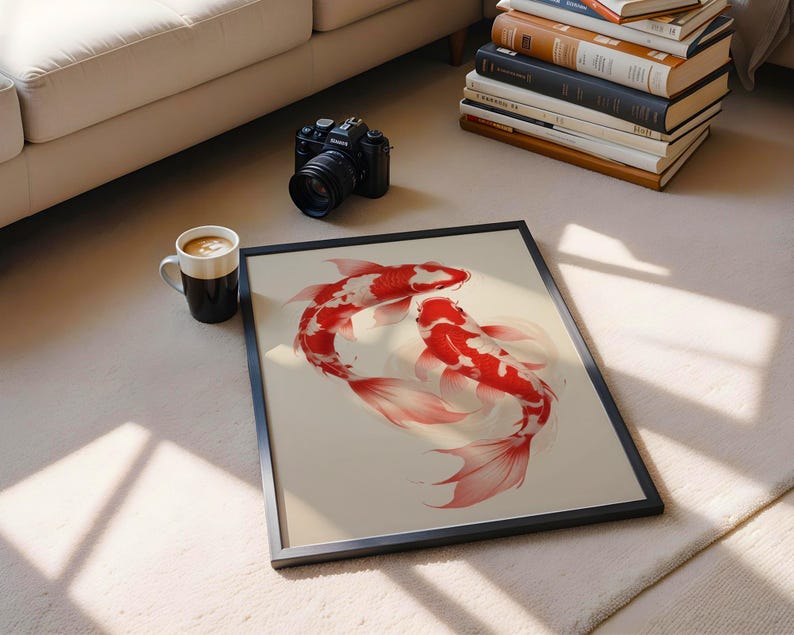 Red Koi Print, Japanese Print, Vintage Print, Printable Wall Art, Trendy Wall Art, Aesthetic Wall Art, Japanese Art Print, Koi Fish Print